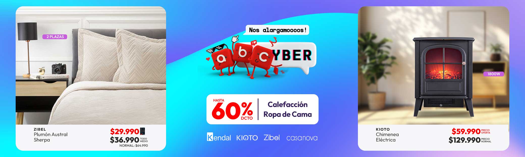Calefacción y Ropa de cama hasta 60% dcto