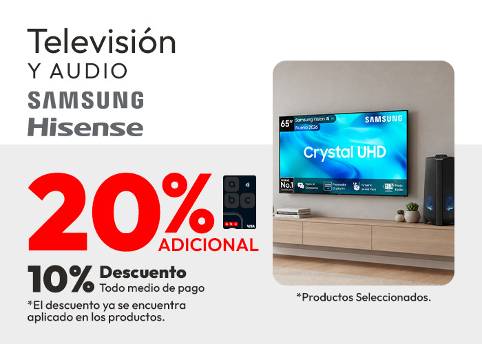 Televisión y audio samsung 10% de dcto TMP y 20% tlp - el dscto ya se encuentra aplicado