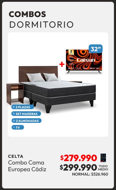 Cama Europea Celta + TV 32 pulgadas