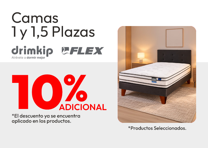 Camas 1 y 1,5 Plazas 10% adicional / prod seleccionados