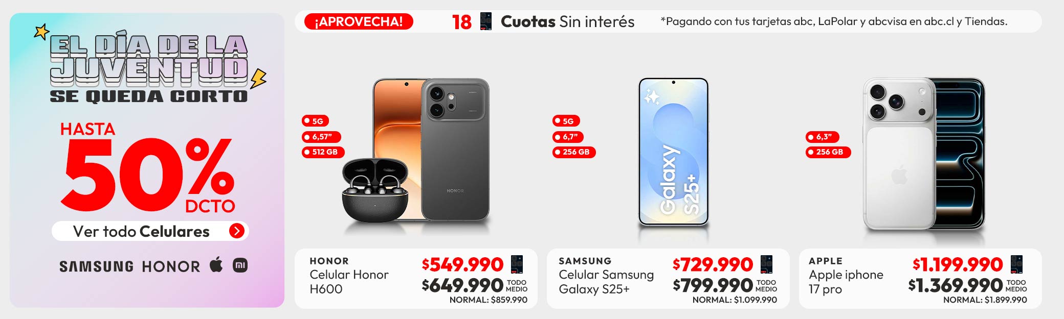 ¡El Día de la Juventud se nos quedó corto! Celulares hasta 50% dcto