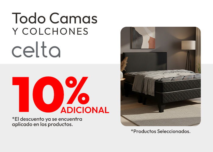 Todo Camas y Colchones CELTA 10% adicional / sobre precio cyber / prod selecc