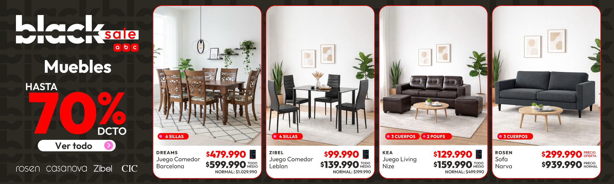 Muebles hasta 70% de dcto.
