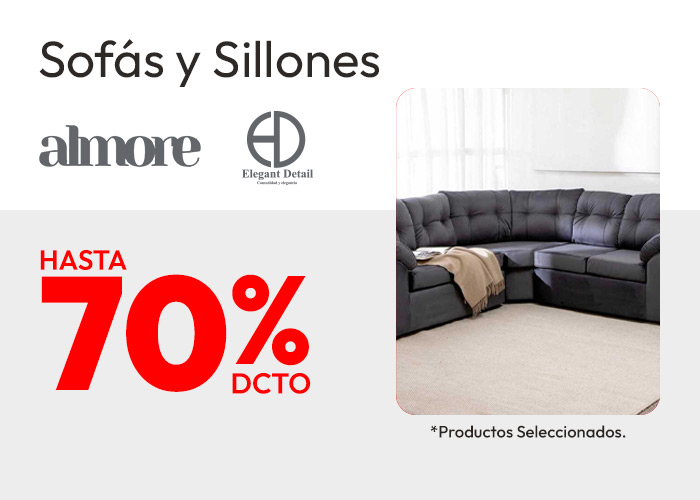 Sofás y Sillones hasta 70% de dcto / prod selecc
