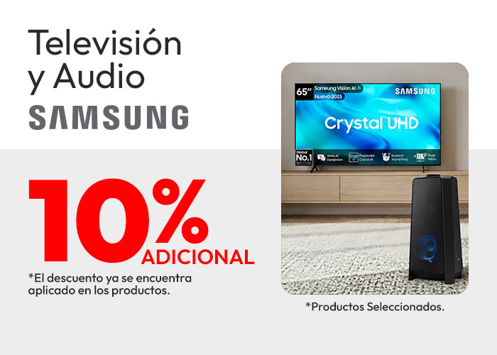 Televisión y audio samsung 10% de dcto tmp y 20% de dcto tlp