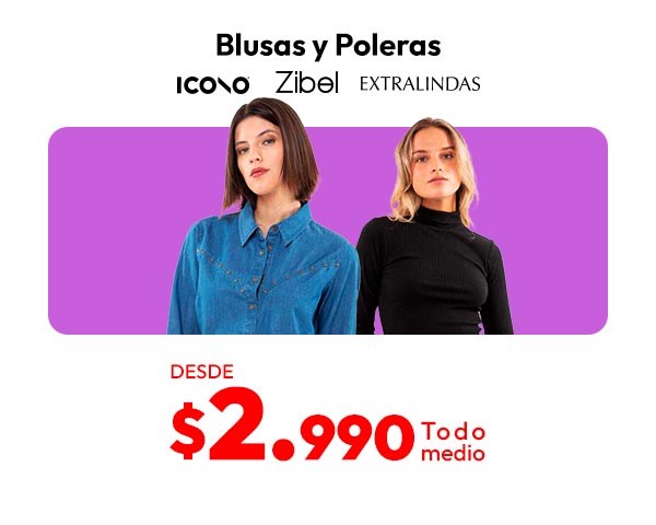 blusas y poleras desde 2990