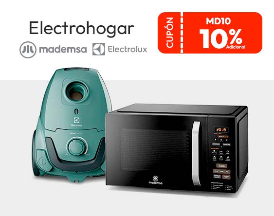 Usa tu cupon MD10 y obtendras 10% adicional Tmp en plus seleccionados Mademsa y Electrolux