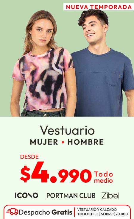 Vestuario Hombre y Mujer desde 4990+ despacho gratis por compras sobre 20.000 en todo chile vestuario y calzado