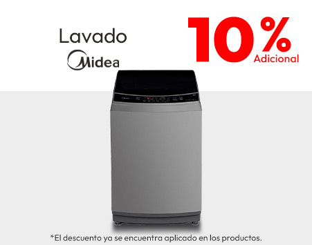 10% Adicional Midea lavado y secado Tmp, productos seleccionados.