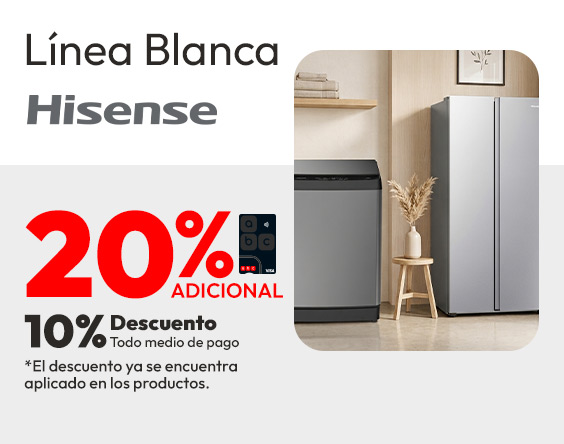 Hisense Linea blanca 10% adiconal tmp y 20% adicional tlp