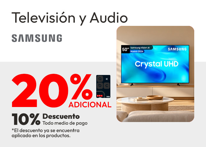 Televisión samsung 10% de dcto tmp y 20% de dcto tlp adicional