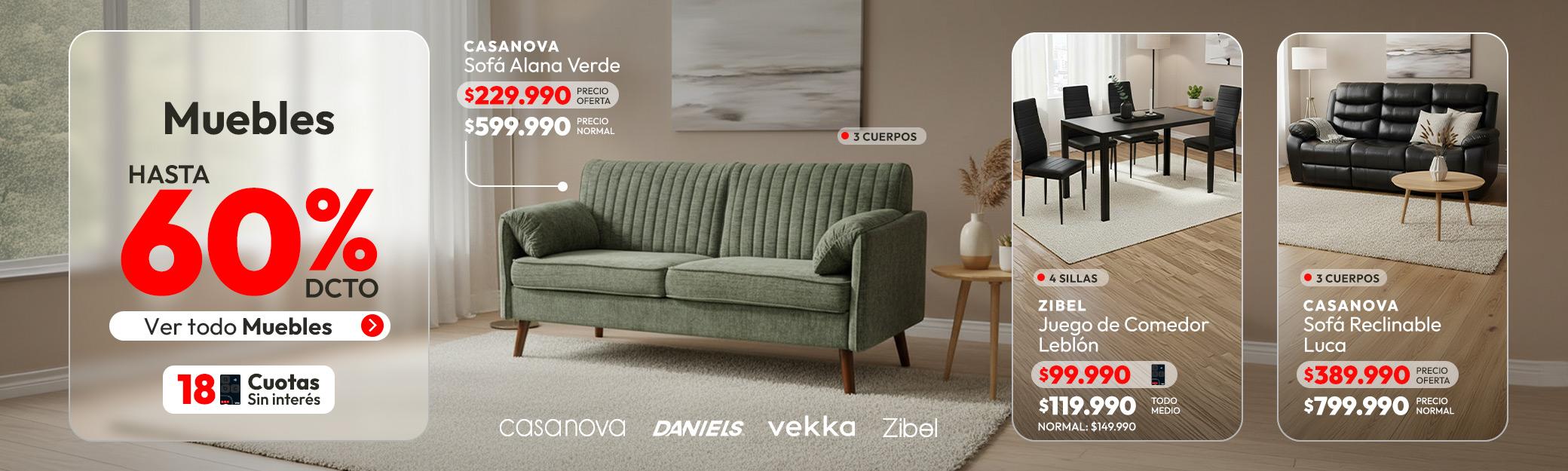 Muebles hasta 60% de dcto