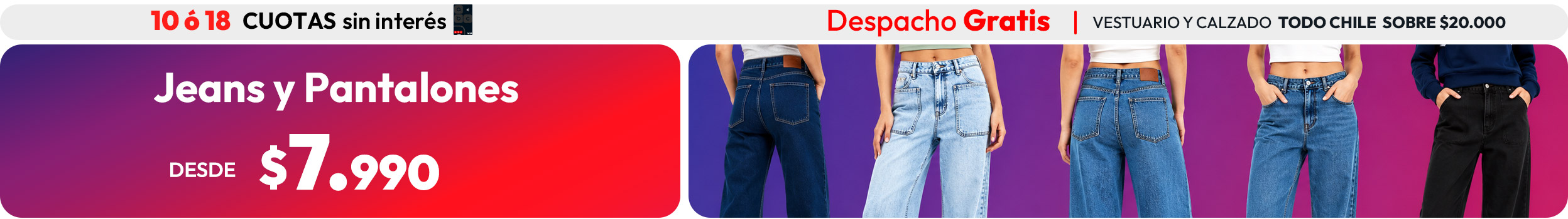 Jeans y pantalones desde $7.990