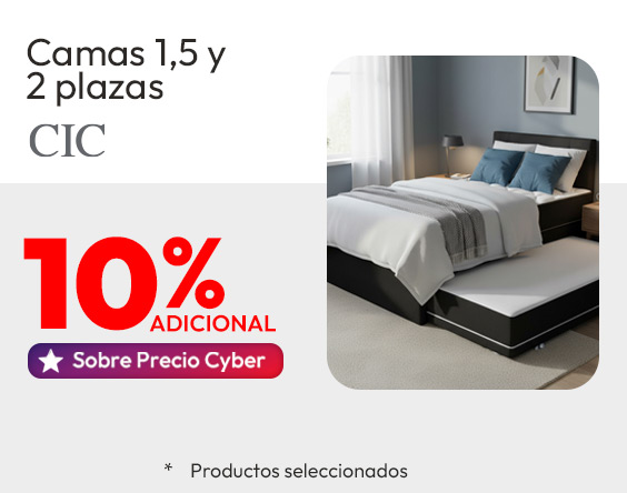 Camas 1.5 y 2 plz cic 10% dcto adicional sobre precio cyber/productos seleccionados