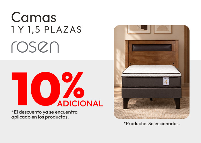 Camas 1 y 1,5 Plazas 10% adicional /prod seleccionados