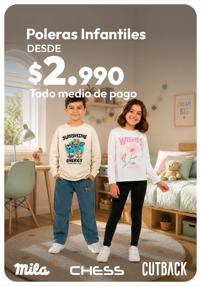 Poleras infantiles desde $2.990