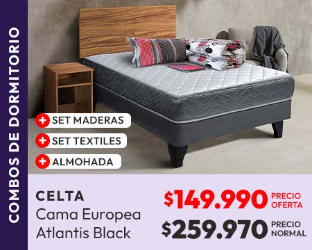 Combo Cama Europea Celta 1,5 Plazas Atlantis Black
