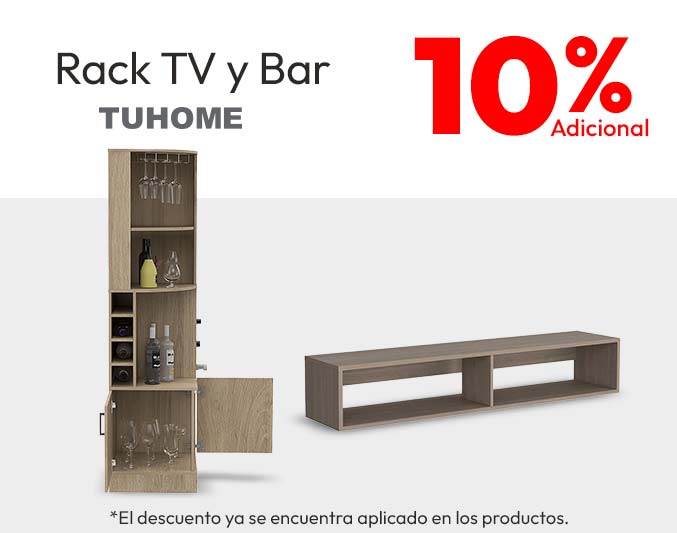 10% dcto Adicional Rack Tv y Bar Tuhome