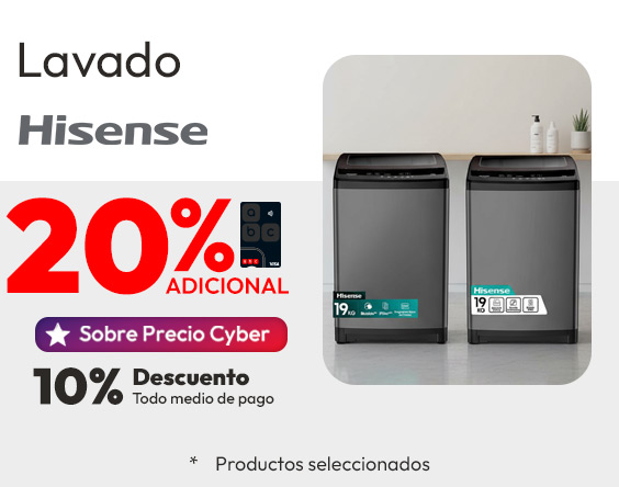 10% tmp y 20% tlp  hisense lavado sobre precio cyber
