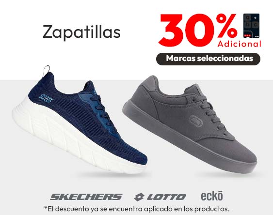30% dcto adicional tlp en zapatillas marcas seleccionadas