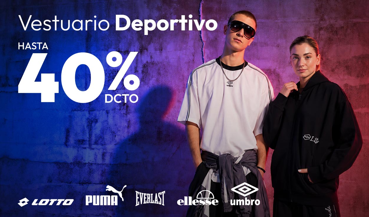 Vestuario hasta 40% dcto Lotto Oneil, Maui, Puma, Everlast, ellese, Umbro