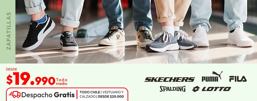 Zapatillas desde 19.990 + despacho gratis calzado y vestuario desde 20.000 todo chile