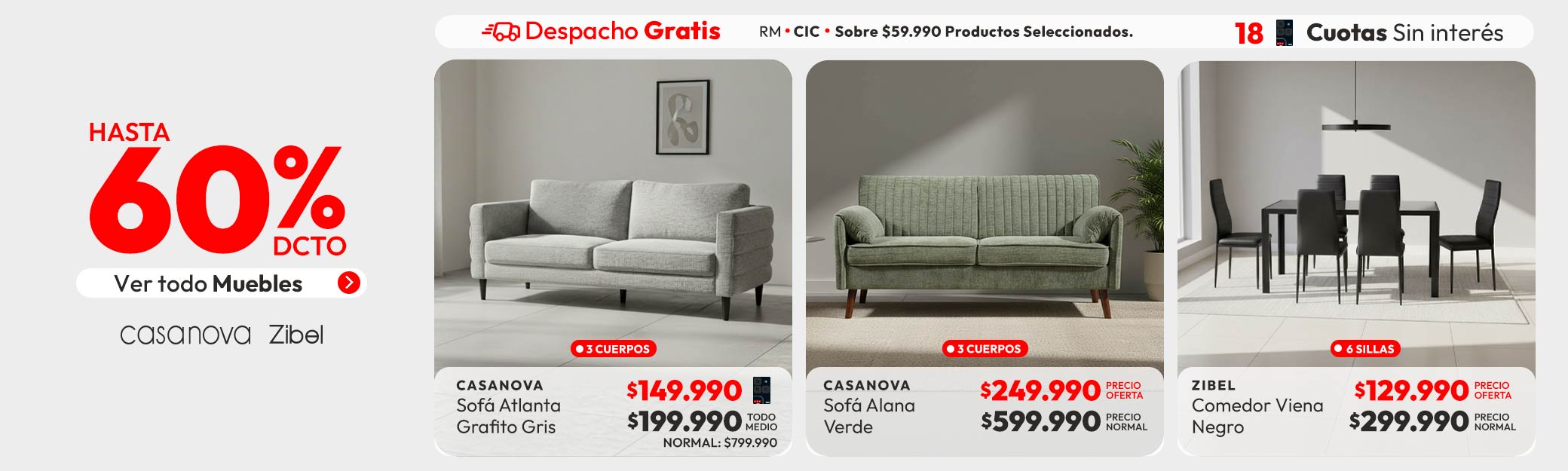Muebles hasta 60% de dcto