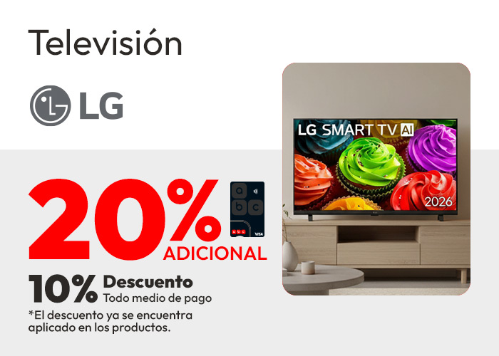 Televisión lg 10% de dcto tmp y 20% tlp