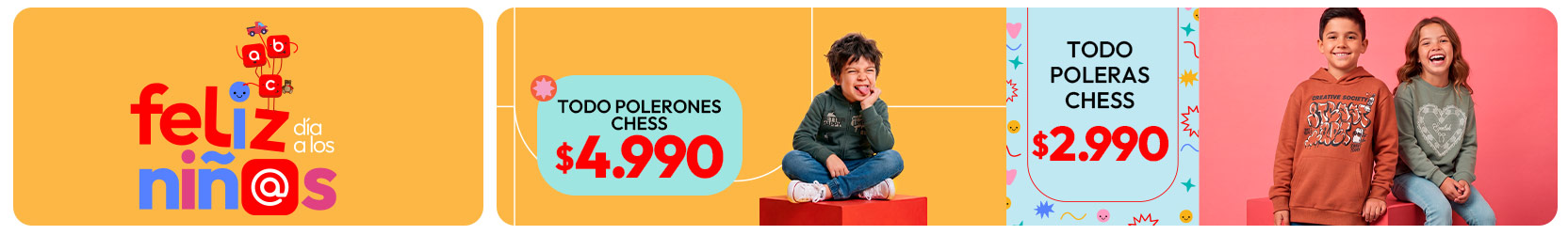Dia del niño en abc: polerones chess a $4.990