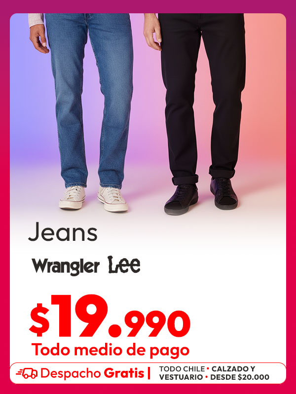 Jeans wrangler y Lee a $19.990 