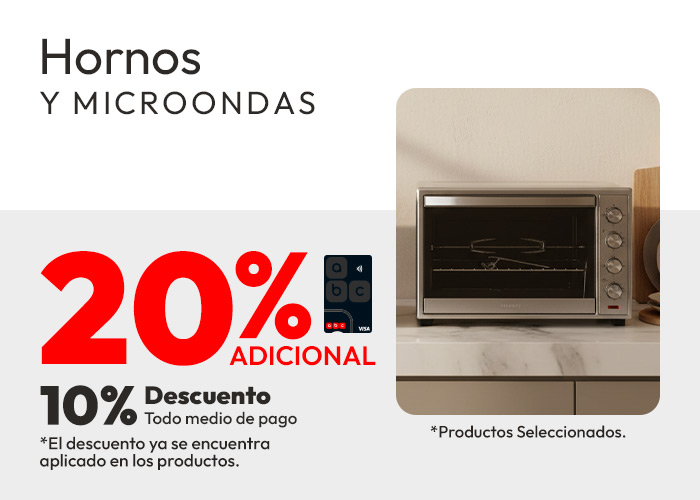 hornos y microondas 10% de dcto rmp y 20% tlp