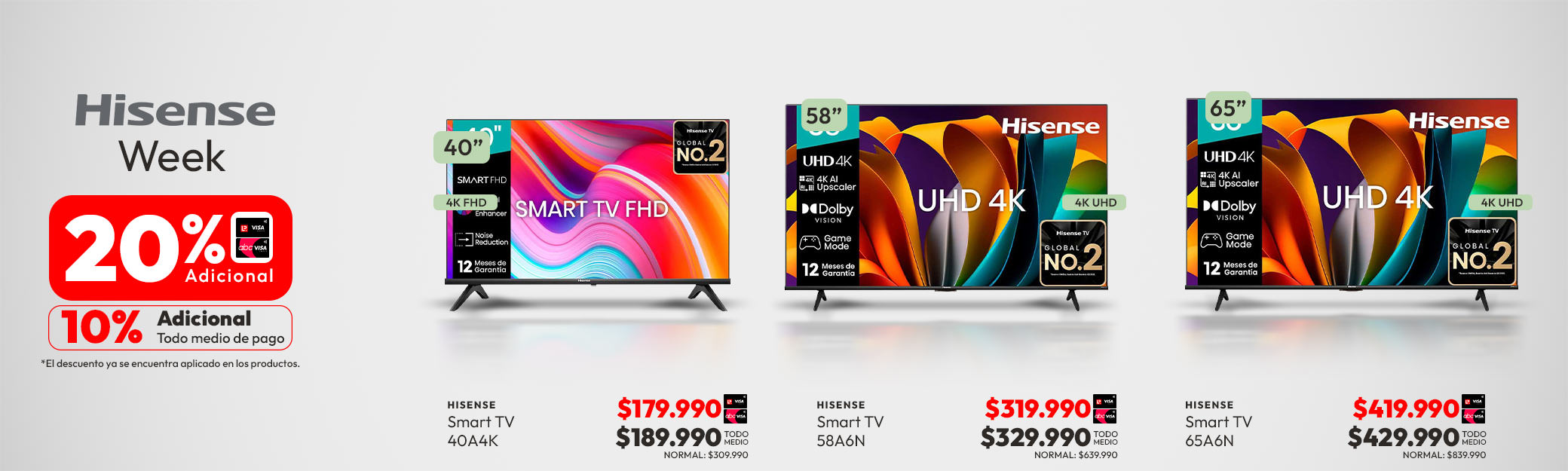 Smart TV hisense week 20% descuento adicional