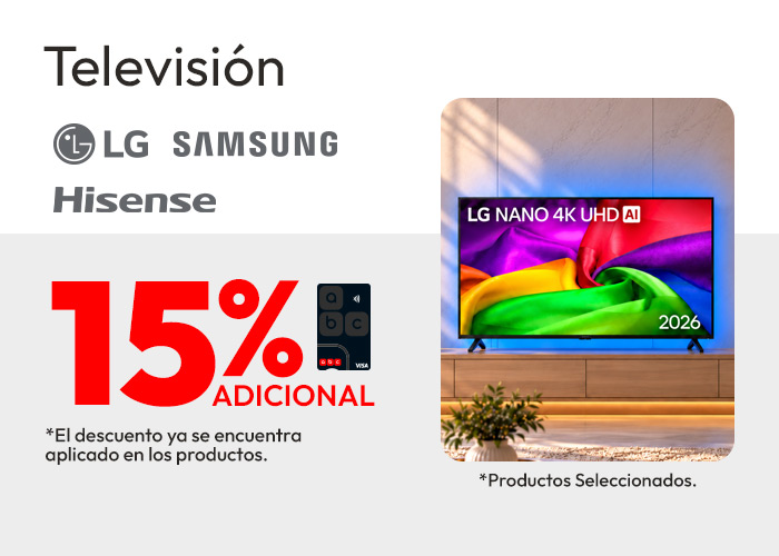 Televisión 15% de dcto adicional tlp - productos seleccionados