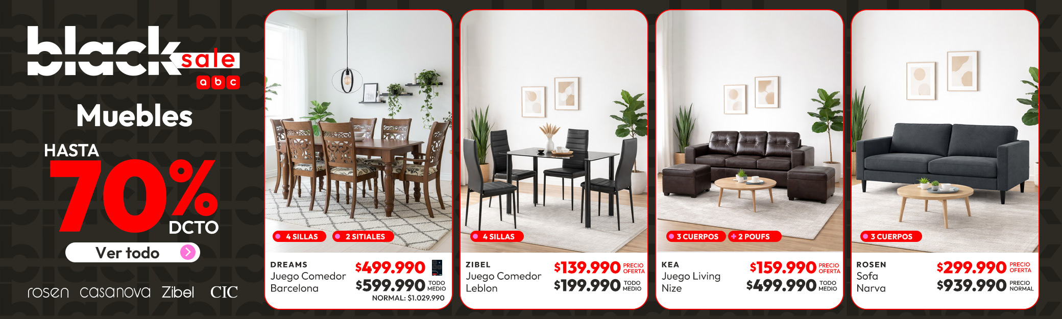 Muebles hasta 70% de dcto.
