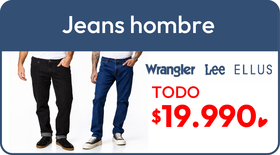 TODO JEANS WRANGLER, LEE, ELLUS HOMBRE 19.990
