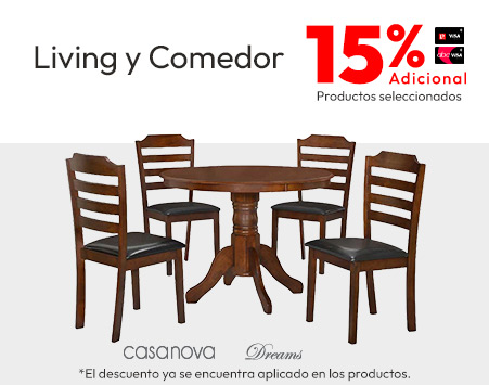 15% dcto adicional living y comedor TLP Productos seleccionados