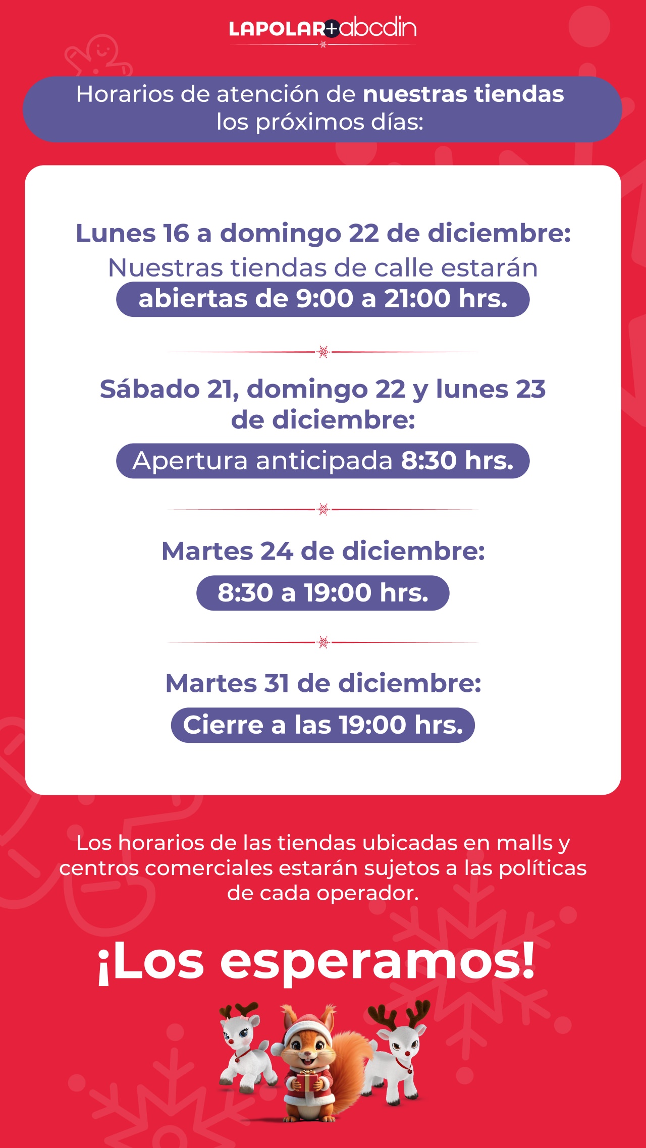 Horarios de tiendas