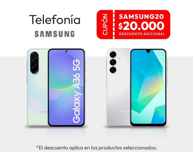 Usa tu cupón SAMSUNG20 y obtendrás $20.000 de descuento en celulares Samsung, sólo en abc.cl
