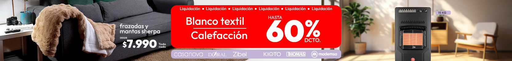 Blanco textil y Calefacción hasta el 60% d dcto