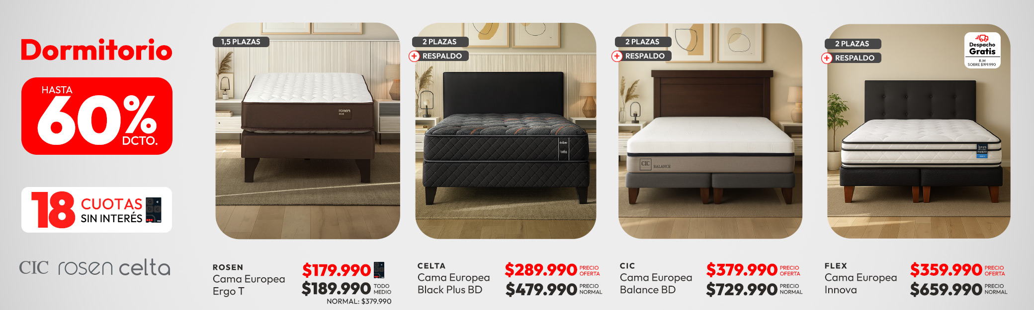 Dormitorio hasta 60% descuento