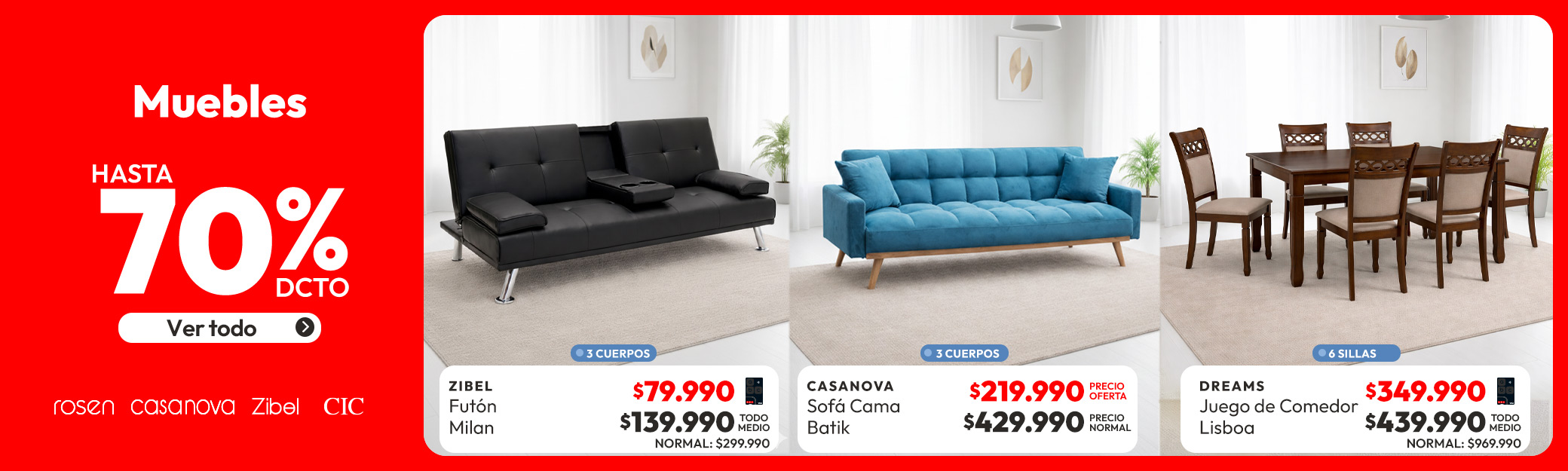 Muebles hasta 70% de dcto.