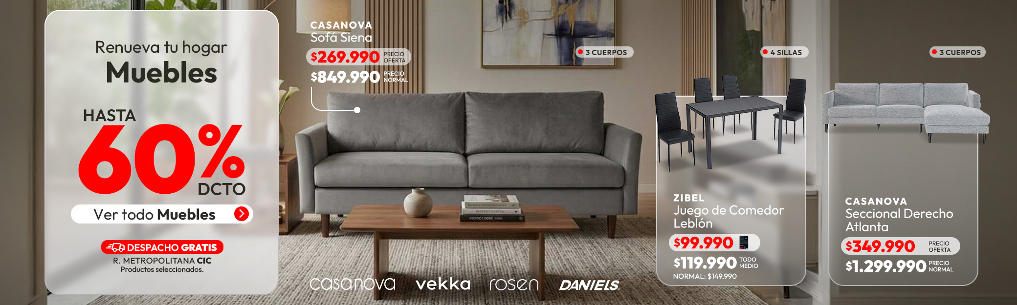 Muebles hasta 60% de dcto