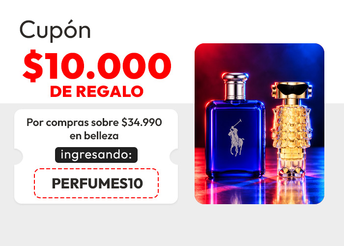 Usa tu cupón PERFUMES10 y obtén $10.000 de descuento adicional en perfumes sobre $34.990,