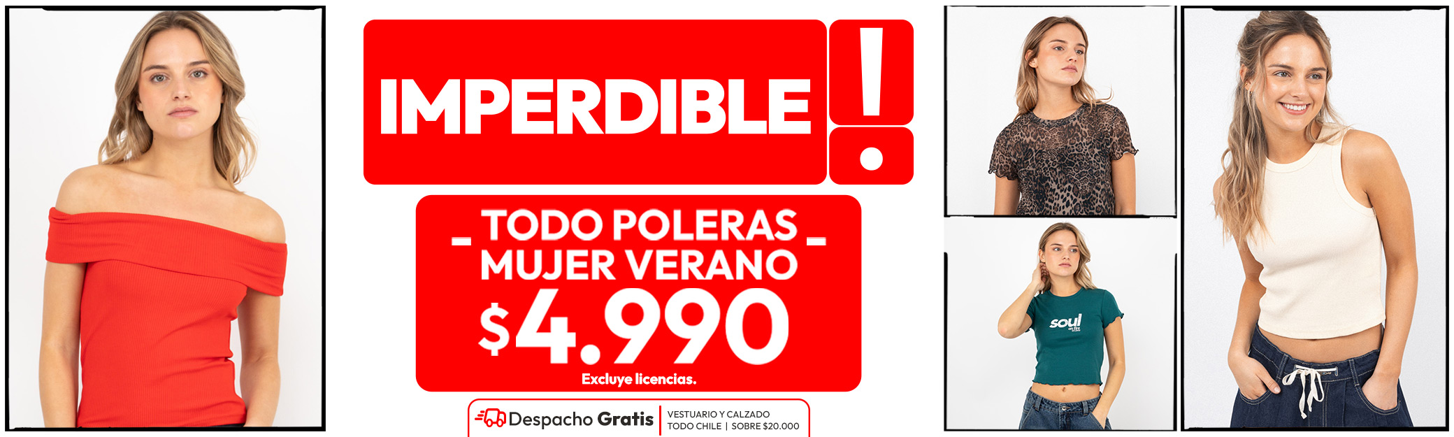 Poleras Mujer desde 4990 + Despacho gratis vestuario y calzado sobre 20,000 todo chile