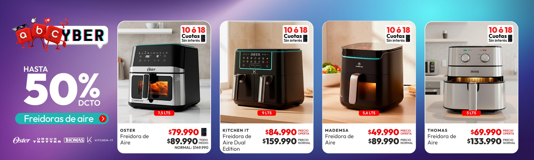 Freidoras de aire hasta 50% dcto