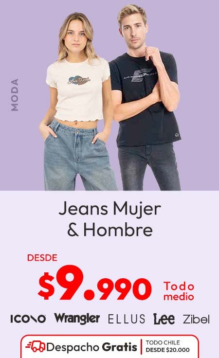 Jeans desde $9.990+ Despacho gratis vestuario y calzado sobre 20,000 todo chile
