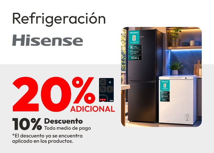 refrigeración hisense 10% de dcto tmp y 20% tlp
