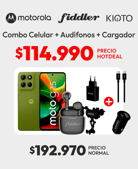 Combo celular + audifono + cargador