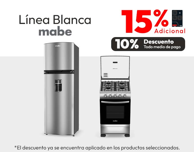10% descuento adicional tmp y 15% tarjeta abc Mabe, prodcutos seleccionados