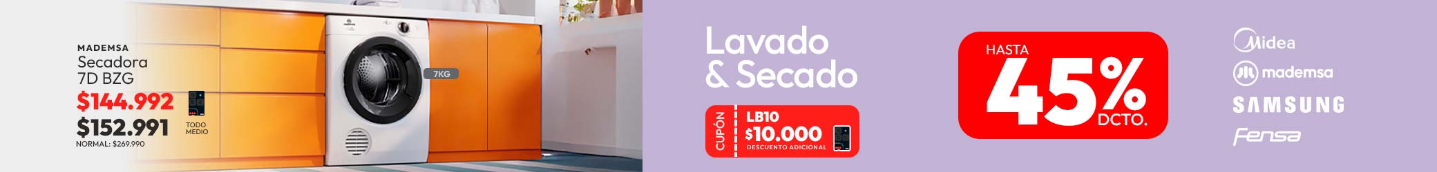 Lavado y secado hasta 45% de descuento